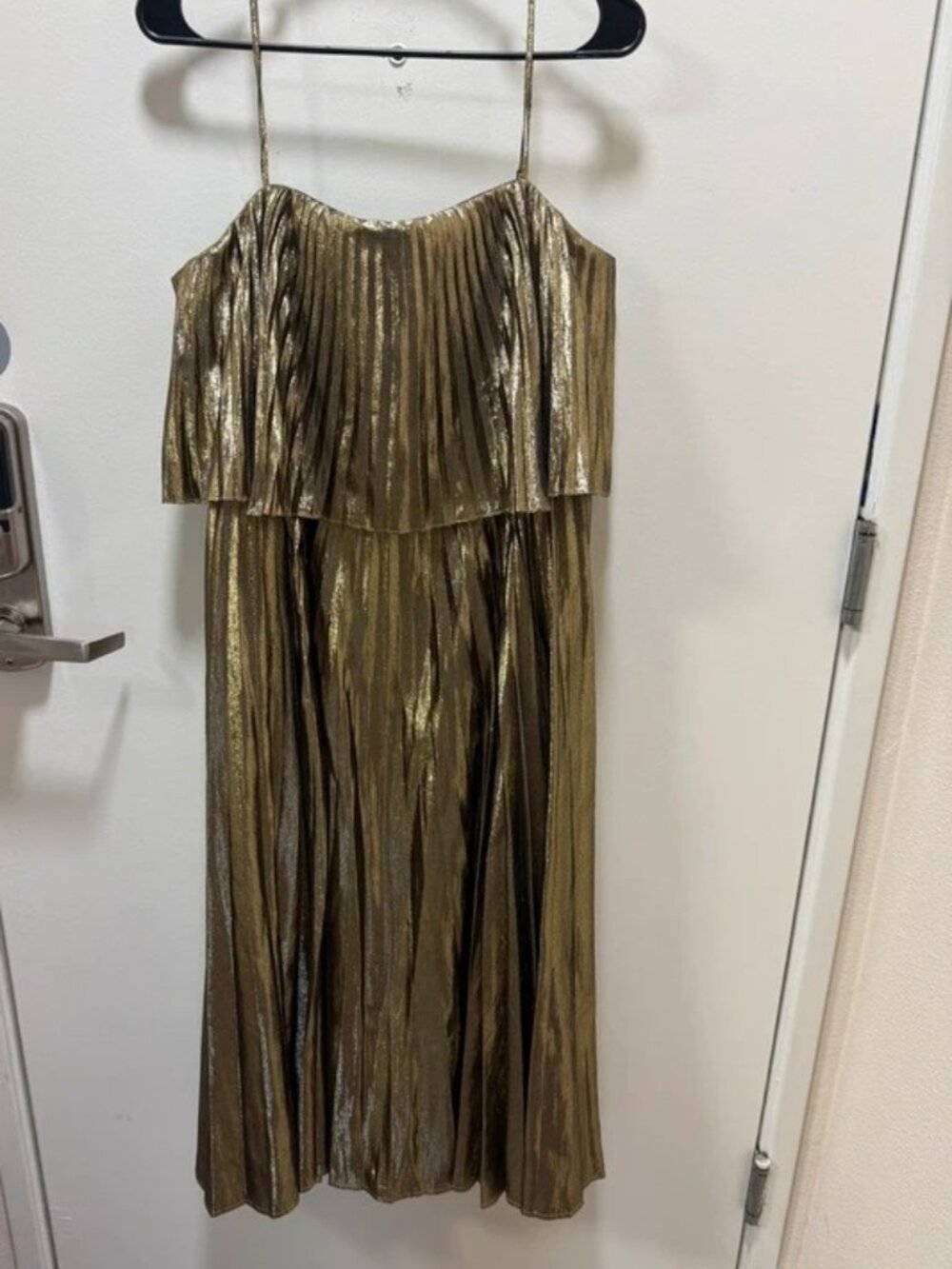 J.Crew Gold Pleated Midi Dress, Size 10 - Picture 2 of 5